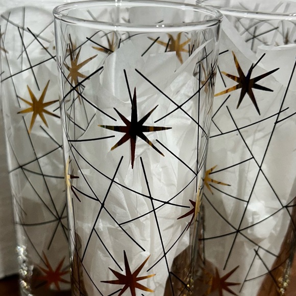 Vintage Libbey Atomic Galaxy Collins Glasses - Gold & Black Starbursts - (6) - Picture 10 of 12